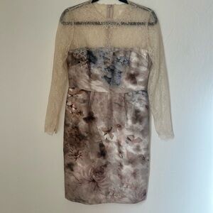Valentino Fluid Garden Silk Mikado Lace sleeve Dress size 6